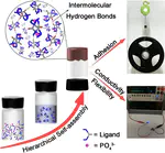 Hierarchical self-assembly of adhesive and conductive gels with anion-coordinated triple helicate junctions